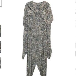 Rosetta Getty Brown Paisley Asymmetrical Midi Dress w Belt Size 6